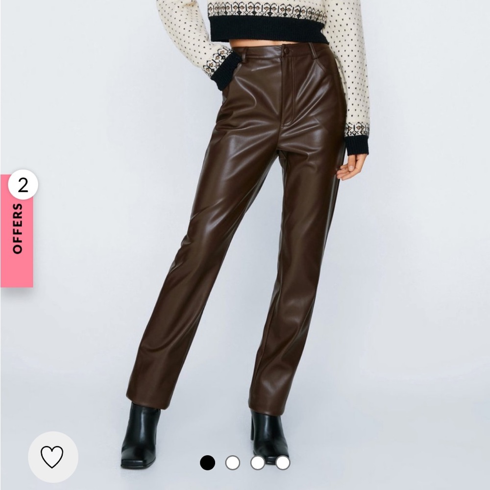 Faux Leather Slim Fit Straight Leg Pants